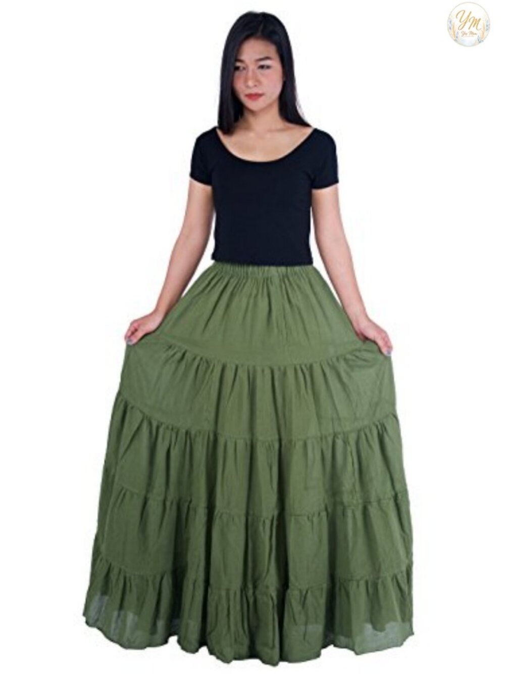 Cotton Long Ruffle Maxi Skirt Full Circle Elastic Waist Handmade